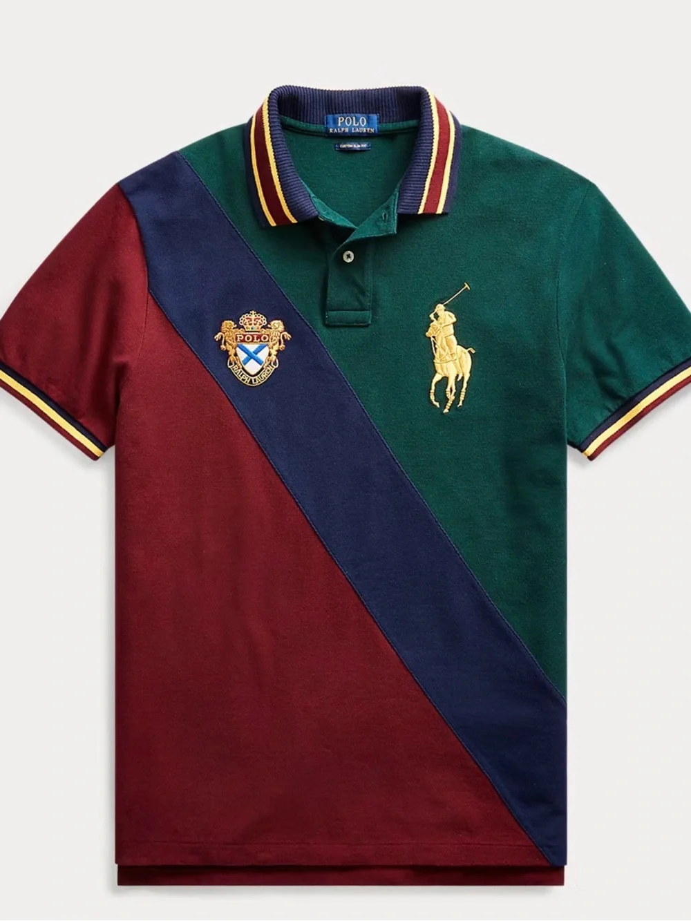 Polo by Ralph Lauren Green, Maroon & Navy Colorblock Polo Gold Embroidery NWT